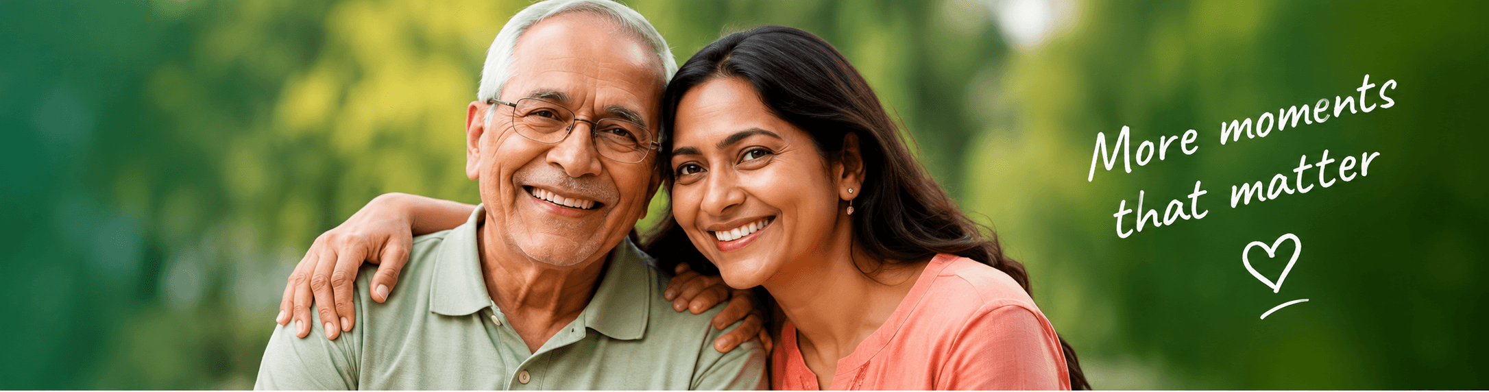 Older man and younger woman smiling together